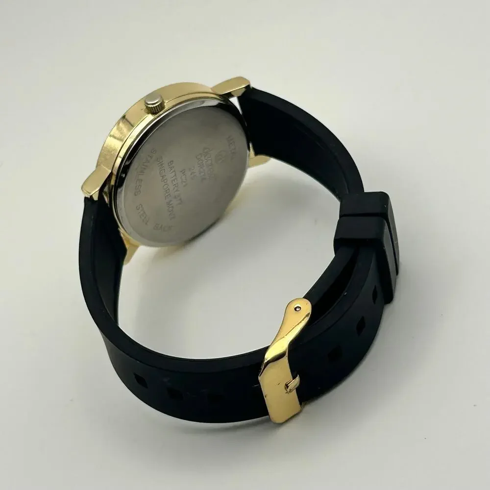 Decree Gold Tone Black Silicon Band Women’s Minimalist Watch  New Battery